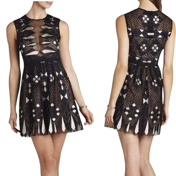 BCBGMAXAZRIA Dresses & Skirts - NWT BCBGMAXAZRIA Kailey Dress 12 Black Lace Mesh Fit & Flare Sleeveless